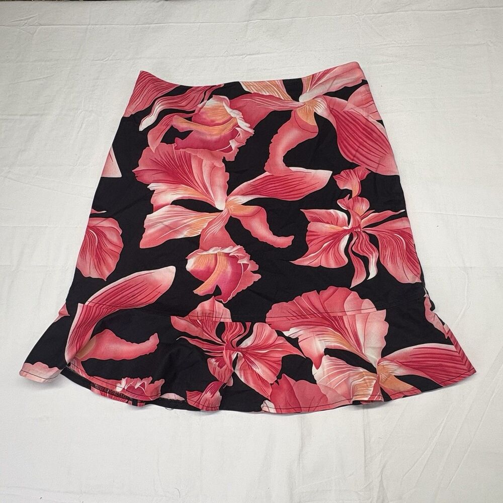 Austin Clothing Co Women’s 8 Black Pink Floral Stretch Trumpet Skirt Y2K